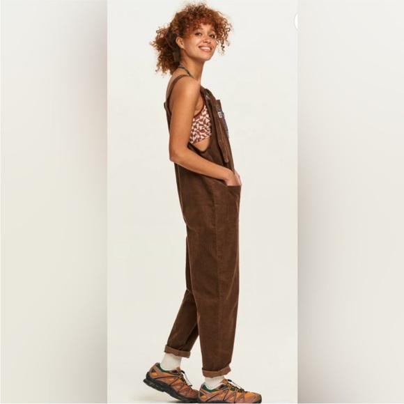 Lucy & Yak Brown Corduroy Overalls dungarees Sz 2 raw hem - Picture 2 of 8